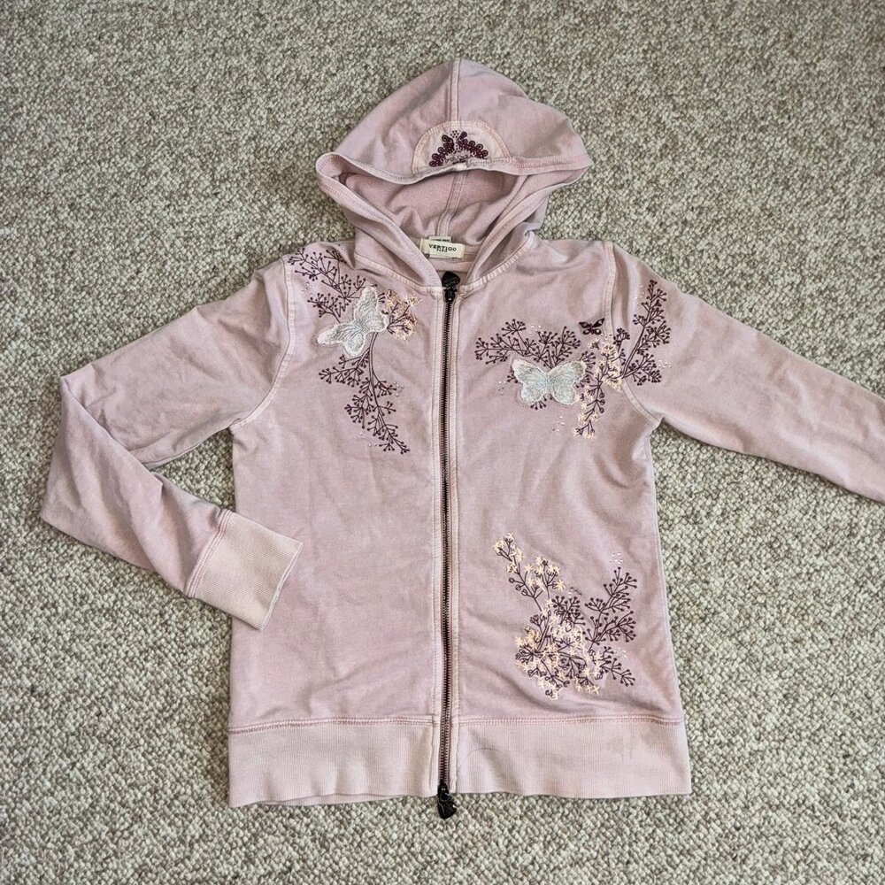 Vertigo Paris Dusty Pink Embroidered Hoodie Women Top M Cotton